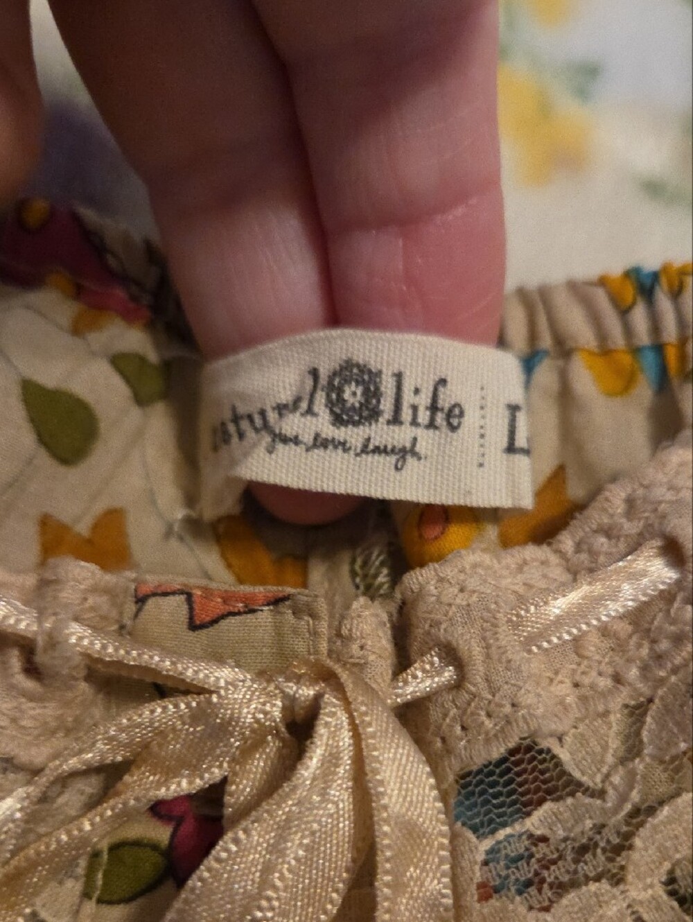 NATURAL LIFE Romper Cream Floral Paisley Sundress with Lace Like New Worn 1x - Picture 2 of 7